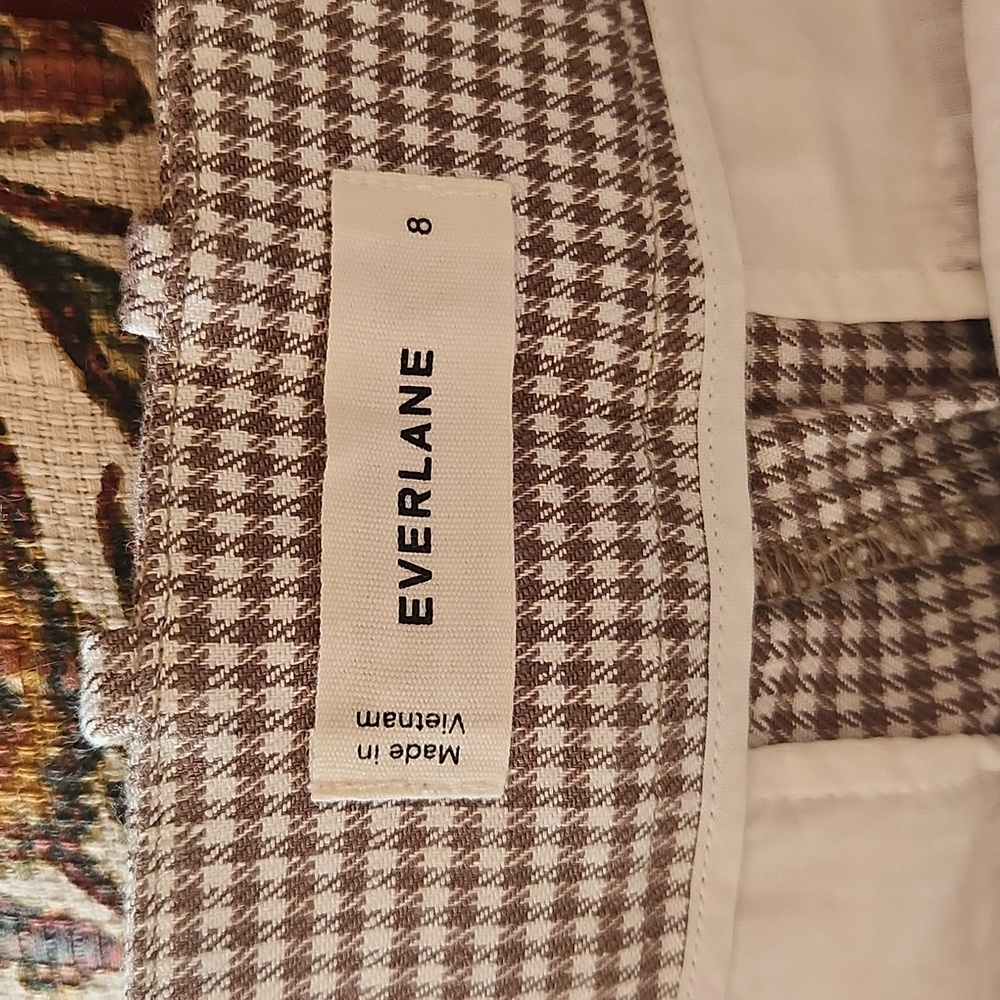 NWT Everlane Wide-Leg Pants in Stretch Linen, Deep Taupe Mini Gingham, Size 8 - Picture 8 of 14